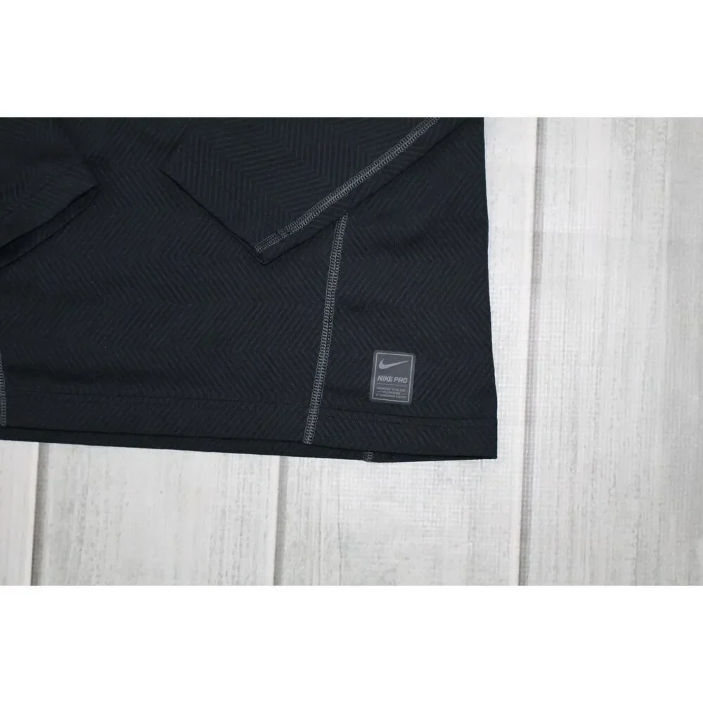 Nike Pro Dri Fit Fitted Men's Long Sleeve Shirt Size Medium Black/Green